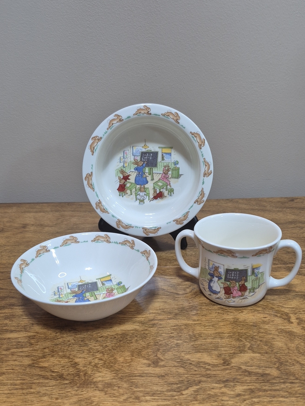 ROYAL DOULTON BUNNYKINS 3 Piece Baby Plate Bowl, Cereal Bowl and 2 Handled Mug